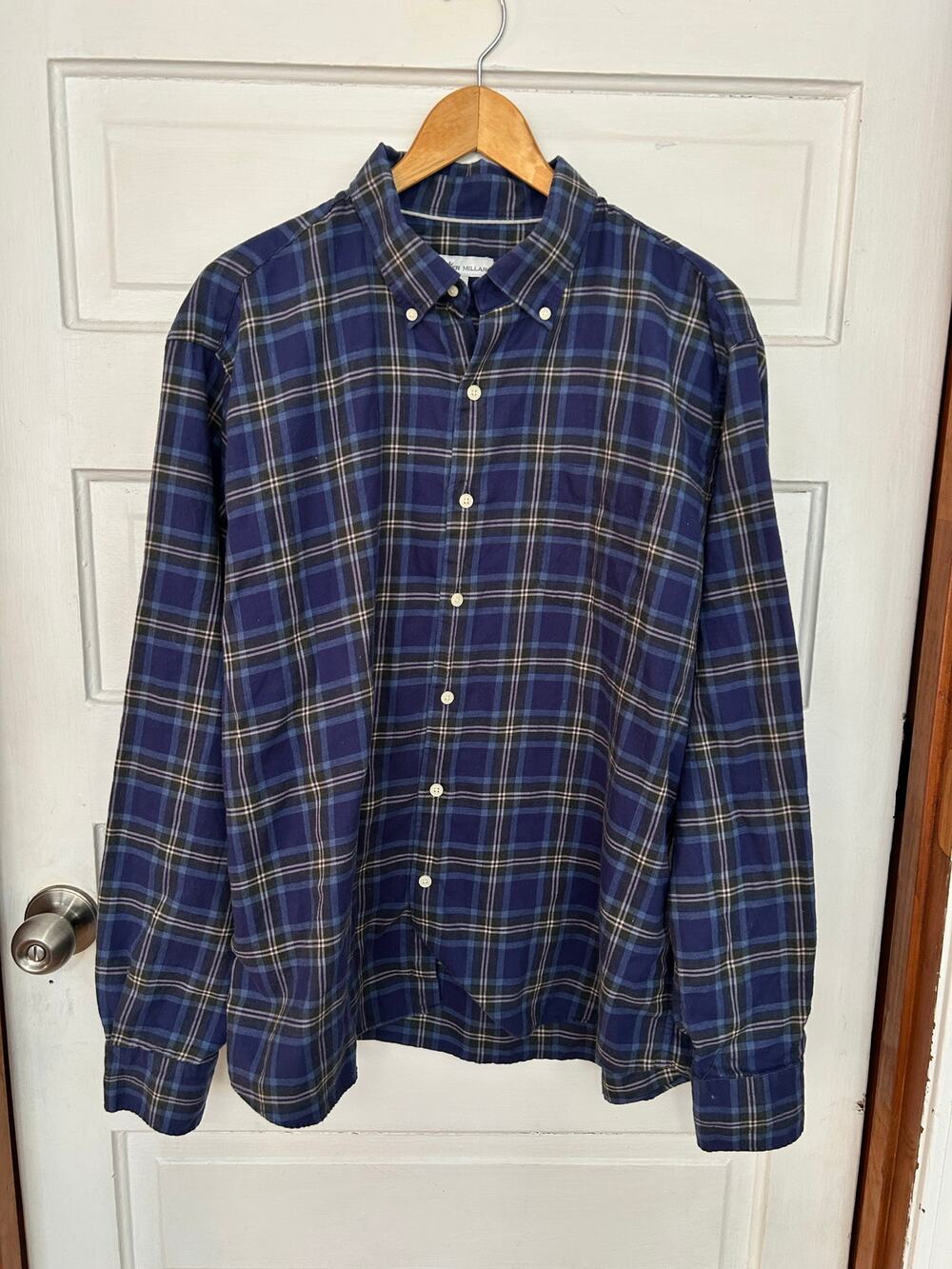 Peter Millar Button Down Blue Plaid Shirt Long Sleeve Men's XL XC Fast Shipping